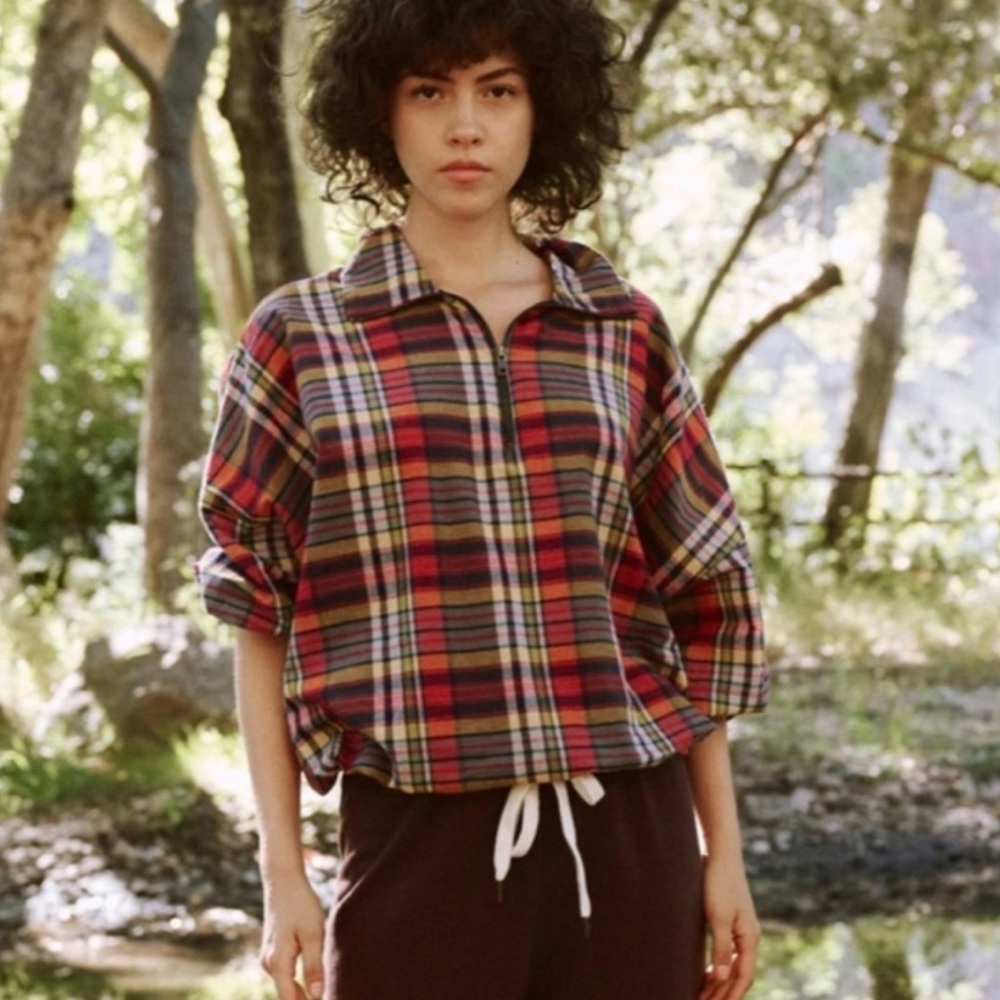 NEW!! THE GREAT The Journey Plaid Zip Pullover Size 0